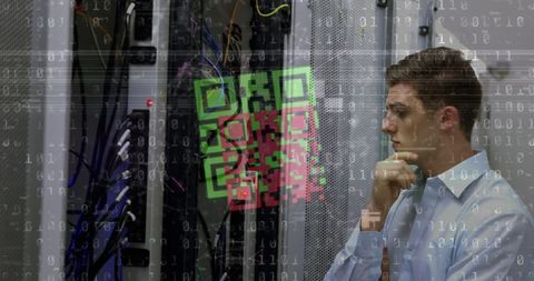 Digital Network Specialist Analyzing QR Code in Data Center - Download Free Stock Images Pikwizard.com