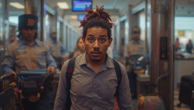 Traveler walking through airport security checkpoint