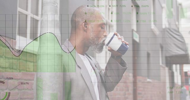 Businessman Reviewing Financial Data While Drinking Coffee Outdoors - Download Free Stock Images Pikwizard.com