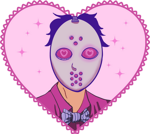 Whimsical cartoon heart portrait romantic masked figure