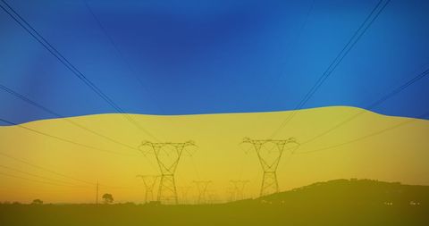 Power Lines with Ukraine Flag Colors in Political Context - Download Free Stock Images Pikwizard.com