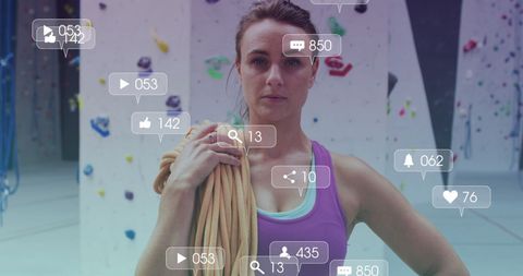 Climber Woman and Social Media Interactions in Indoor Gym