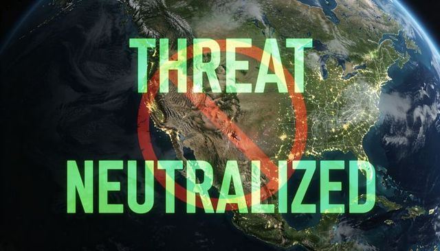 Threat neutralized overlay displaying no-entry symbol over north america nightscape