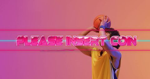 Retro Gaming Silhouette with Basketball and Insert Coin Text - Download Free Stock Images Pikwizard.com
