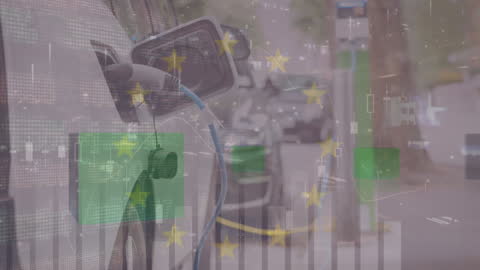 Digital Data Overlays on Electric Car at Charging Station