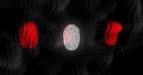 Biometric Fingerprint with Digital Data Waves on Dark Background