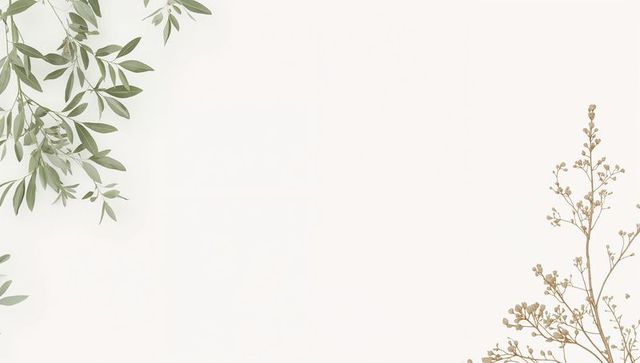 Minimalist botanical frame with eucalyptus sprig and delicate beige baby's-breath branch