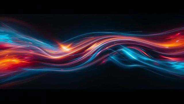 Vibrant illuminated neon threads on dark background