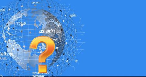 Global network with question mark representing technological queries