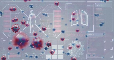 Futuristic Medical Interface with Holographic Body and Virus Analysis