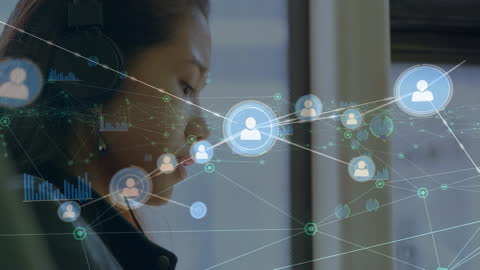 Asian Student with Digital Connections Overlay