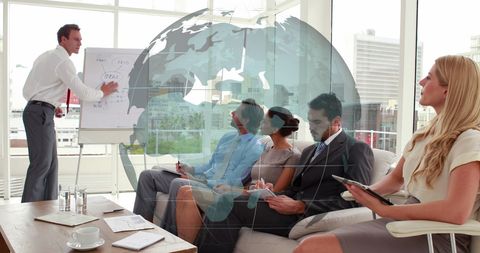 Professional business presentation with global networking theme