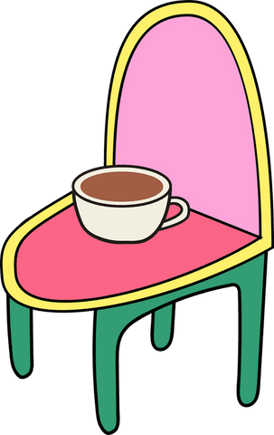 Whimsical chair with coffee cup on transparent background