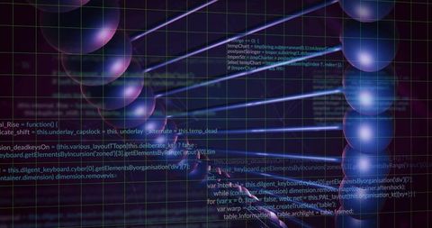 Cyberpunk Virtual Network with Glittering Digital Spheres