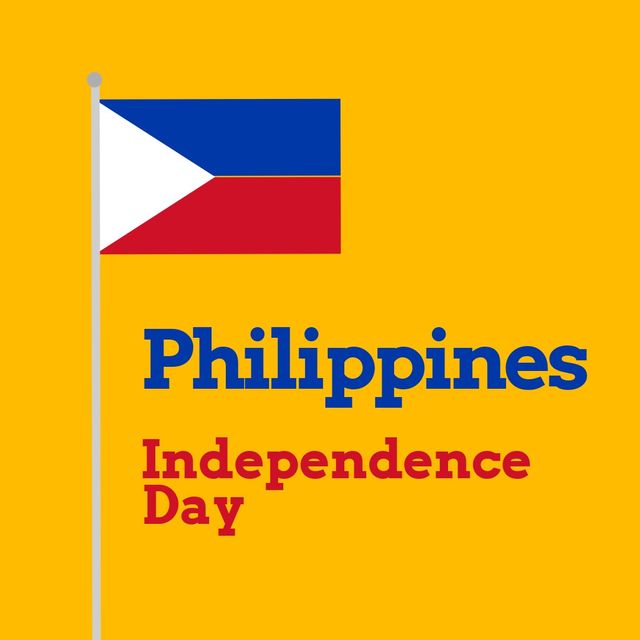 Digital composite image of philippines independence day text by flag against yellow background. copy space, patriotism and identity concept.