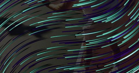 Dynamic Abstract Streaks Overlay on Modern Art Gallery