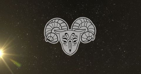 Aries zodiac sheep illustration on starry sky background