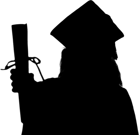 Silhouette of female graduate with diploma on transparent background