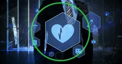 Businessman Displays Healthcare Innovation with Digital Technology Interface