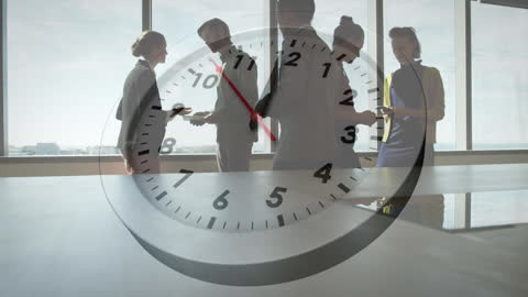 Animated Clock Overlay on Business Meeting Collaboration