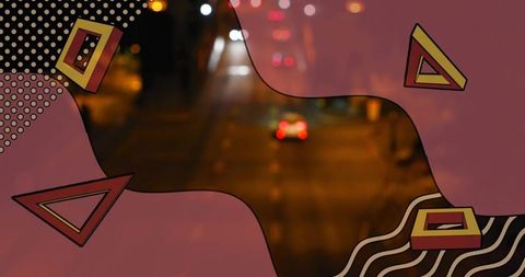 Abstract urban night with 3d prisms and neon lights