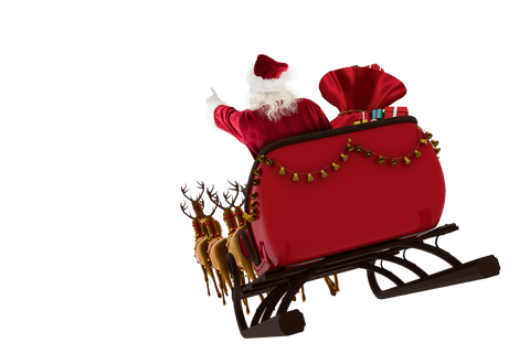 Transparent santa claus driving sleigh with holiday gifts