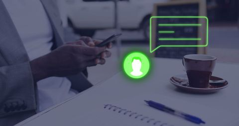 Digital communication concept with smartphone use and social media icons