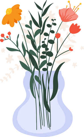 Wildflower Bouquet in Clear Glass Vase on Transparent Background