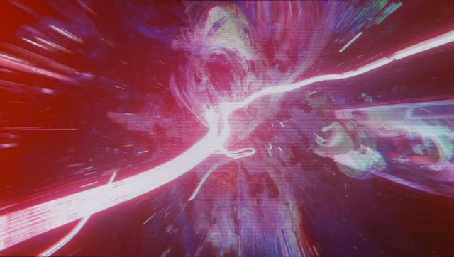 Exploring deep-space wormhole with tumbling astronaut near energy beam