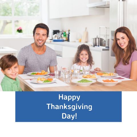 Happy Thanksgiving Day with Smiling Family at Dinner Table - Download Free Stock Templates Pikwizard.com