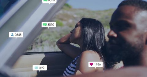 Summer Drive with Social Media Overlays Reflecting Connectivity