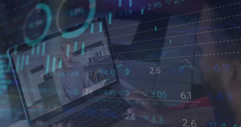 Man on Video Call Analyzing Financial Data in Modern Office