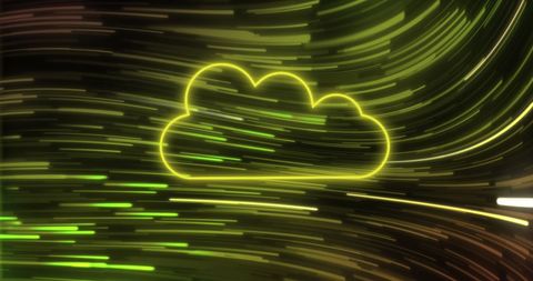 Neon Cloud Icon with Yellow Motion Trails Background - Download Free Stock Images Pikwizard.com