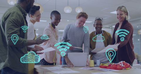 Diverse Team Collaborating with Digital Data Concepts