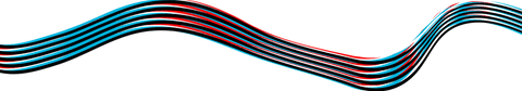 Abstract ribbon with cyan, black, and red stripes on transparent background