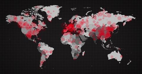 Spreading coronavirus: world map highlighting global impact