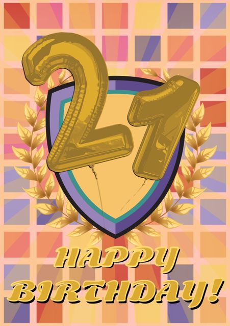 Colorful 21st Birthday Illustration with Shield and Square Patterns - Download Free Stock Templates Pikwizard.com