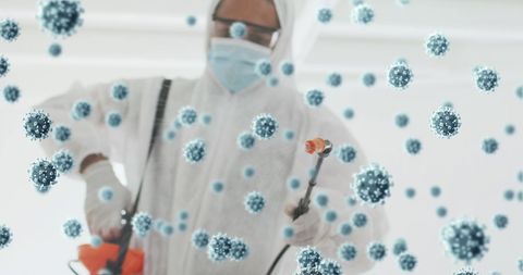 Disinfecting Space with Floating COVID-19 Cells Illustration