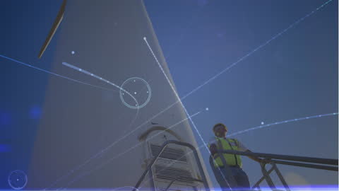 Digital Network Overlays on Engineer by Wind Turbine