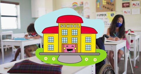 Children Learning in School Classroom with Educational Graphics