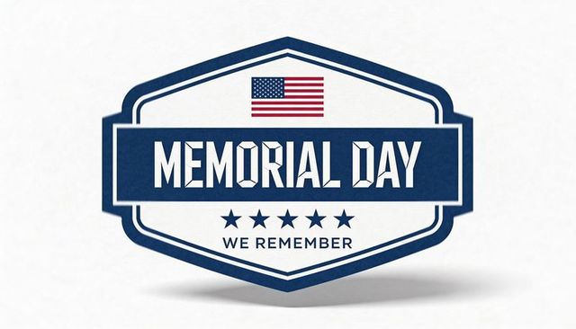 Memorial day commemorative navy badge emblem with american flag and five stars, we remember