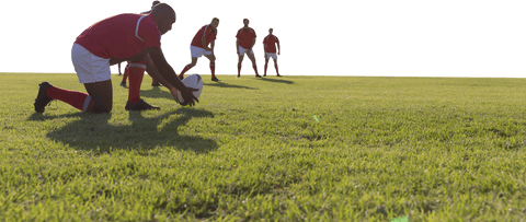 Transparent Rugby Player in Red Preparing for Goal on Green Field - Download Free Stock Videos Pikwizard.com