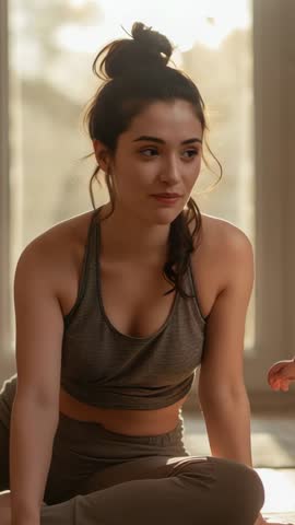 Mother Leaning Forward Engaging Toddler on Yoga Mat at Home Vertical Video