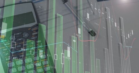 Calculator Overlaid with Candlestick Charts and Data Visualization for Finance Analytics