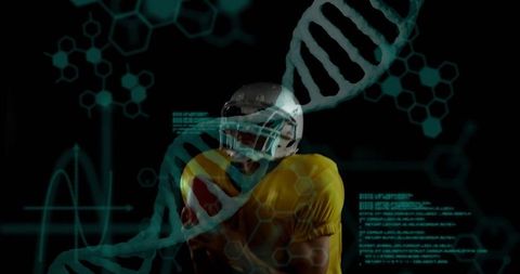 Football Player in Virtual Tech Interface with DNA Science Concept