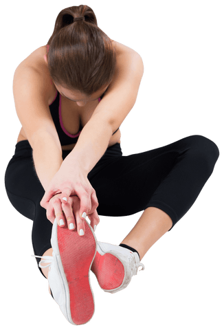 Transparent Fit Woman Stretching Leg Reaching Forward