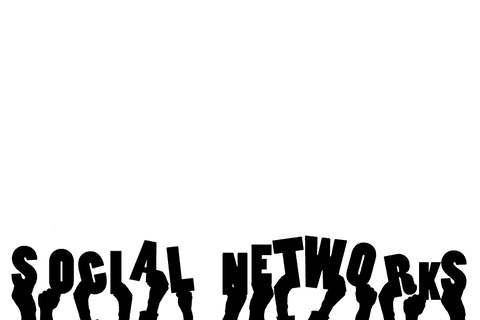 Transparent hands presenting social networks text silhouette illustration