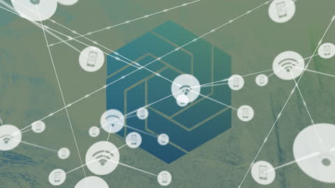 Global Network of Digital Connections and Technology Icons