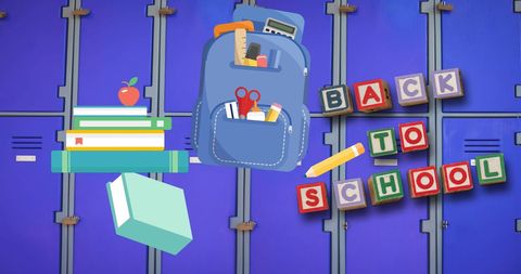 Back to school concept with lockers and supplies