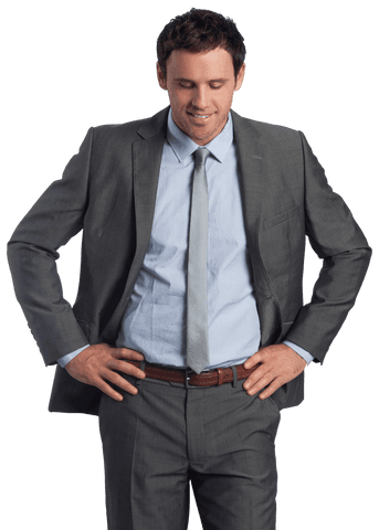 Smiling Businessman in Suit Discussing Plans Confidently on Transparent Background